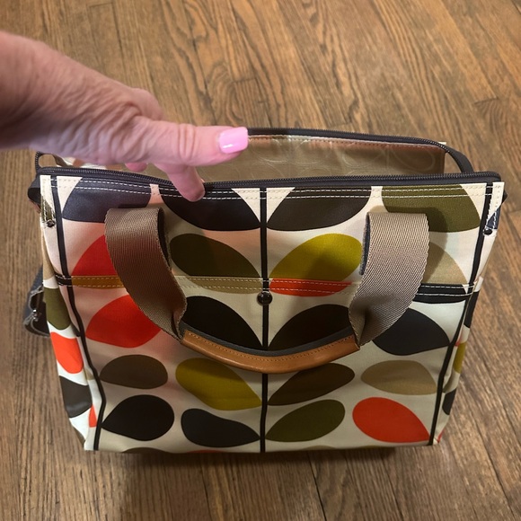 Orla Kiely Stem Print Tote in Cream, Orange, and Green. - Picture 6 of 8